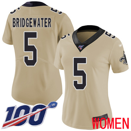 New Orleans Saints Limited Gold Women Teddy Bridgewater Jersey NFL Football 5 100th Season Inverted Legend Jersey